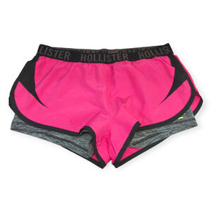HOLLISTER Hot Pink Black Active Workout Shorts Medium